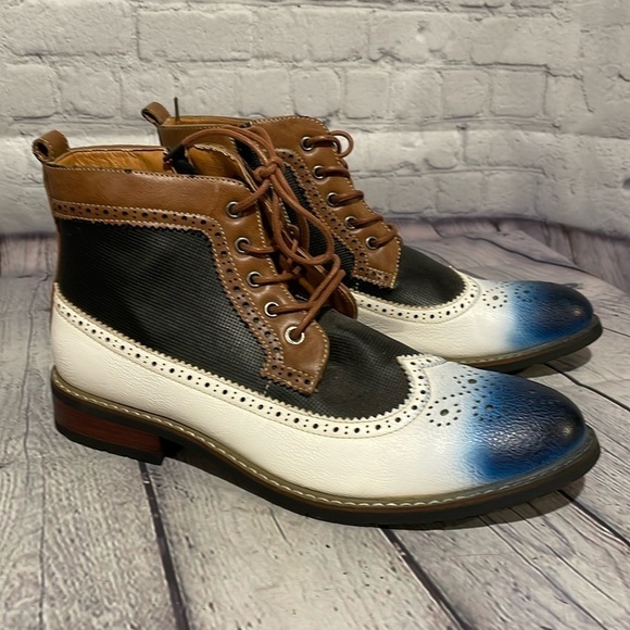 Metro Charm Other - Mens Oxford, chukka boots, tan white and blue with side zip size 10 medium